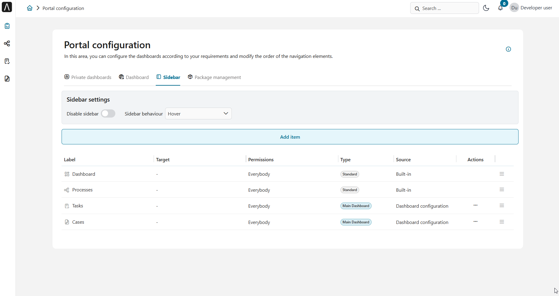 Portal configuration: sidebar navigation managed in one place