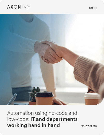 Document preview 'Automation using  no-code and low-code:  IT and departments  working hand in hand'.